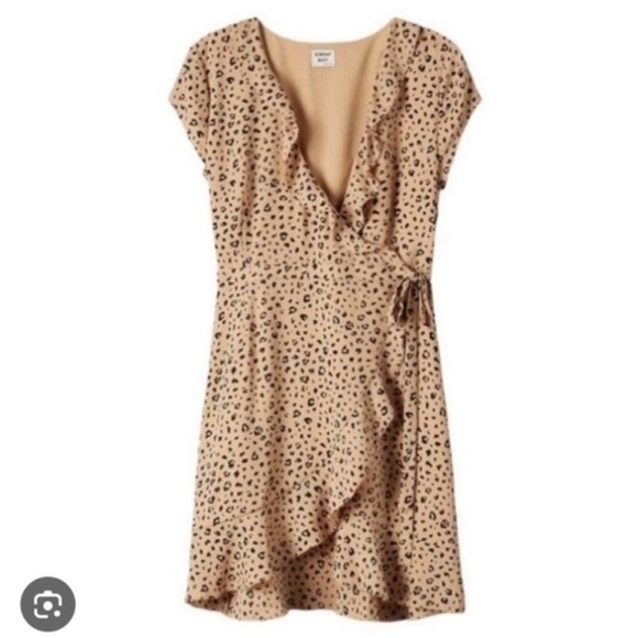 Aritzia Sunday Best Leopard Wrap Mini Flowy Lightweight V Neck Dress Size 4 - Picture 1 of 12